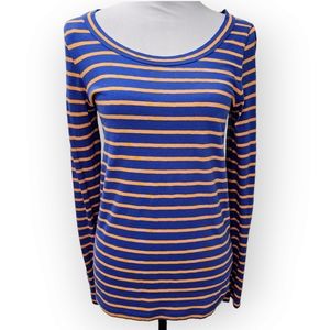 J. Crew Striped Long Sleeve Tee Women's Size Small Blue & Orange